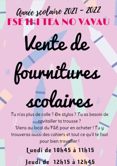 Vente de fournitures scolaires